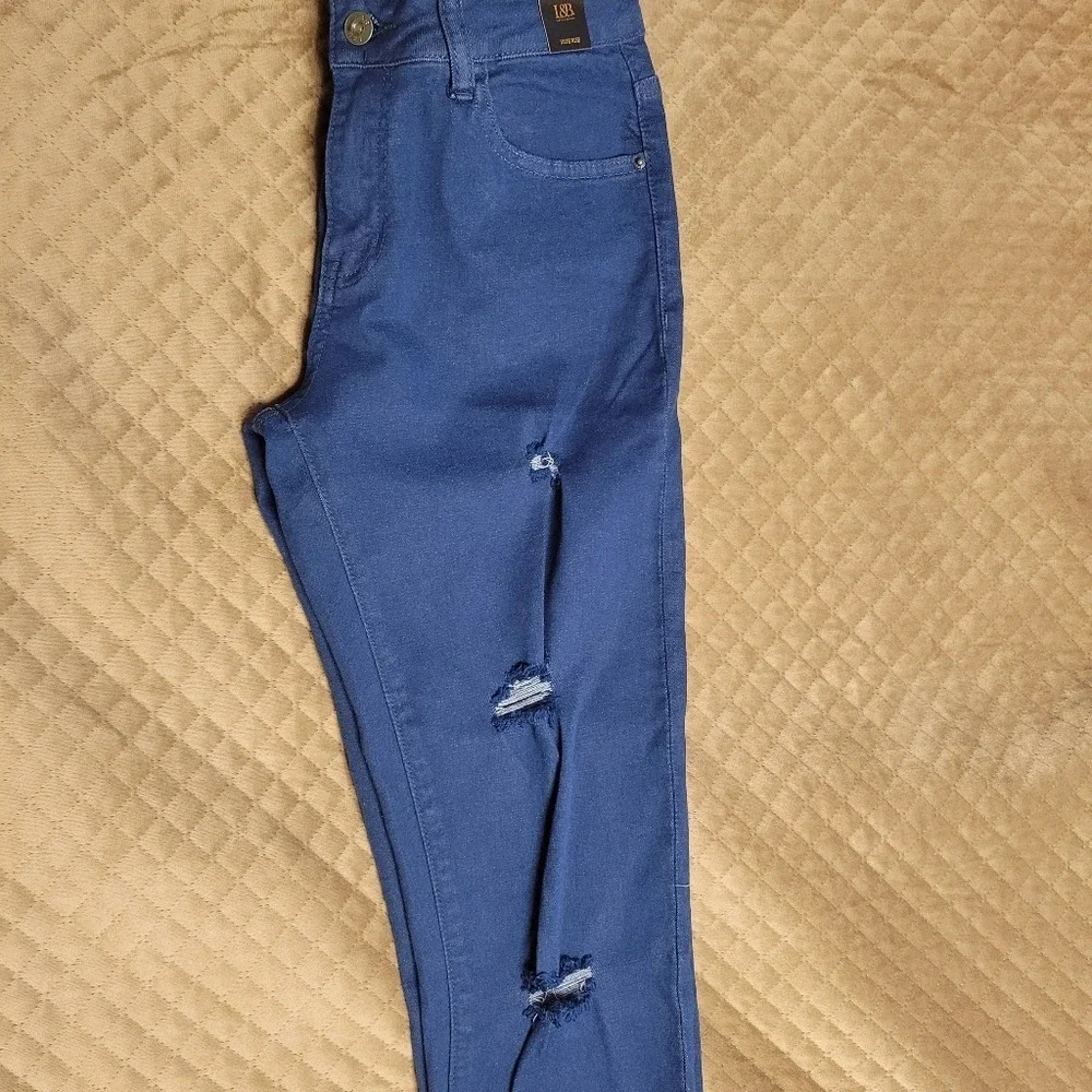 L&B Lucky and Blessed Denim Ripped‎ High Rise Ankle Skinny Size 8 NEW royal blue